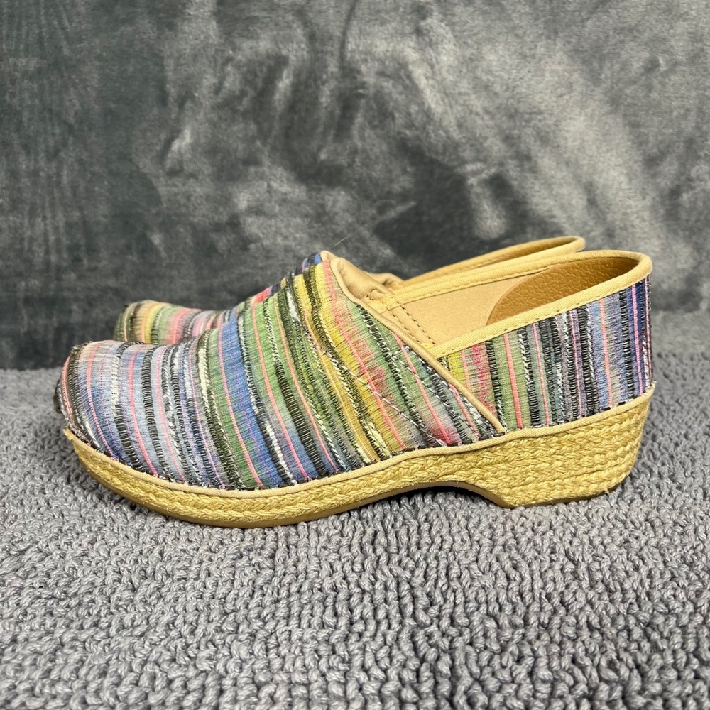 Dansko Multi Color Striped Textile Espadrille Clogs Women Size 39 Slip On Shoes